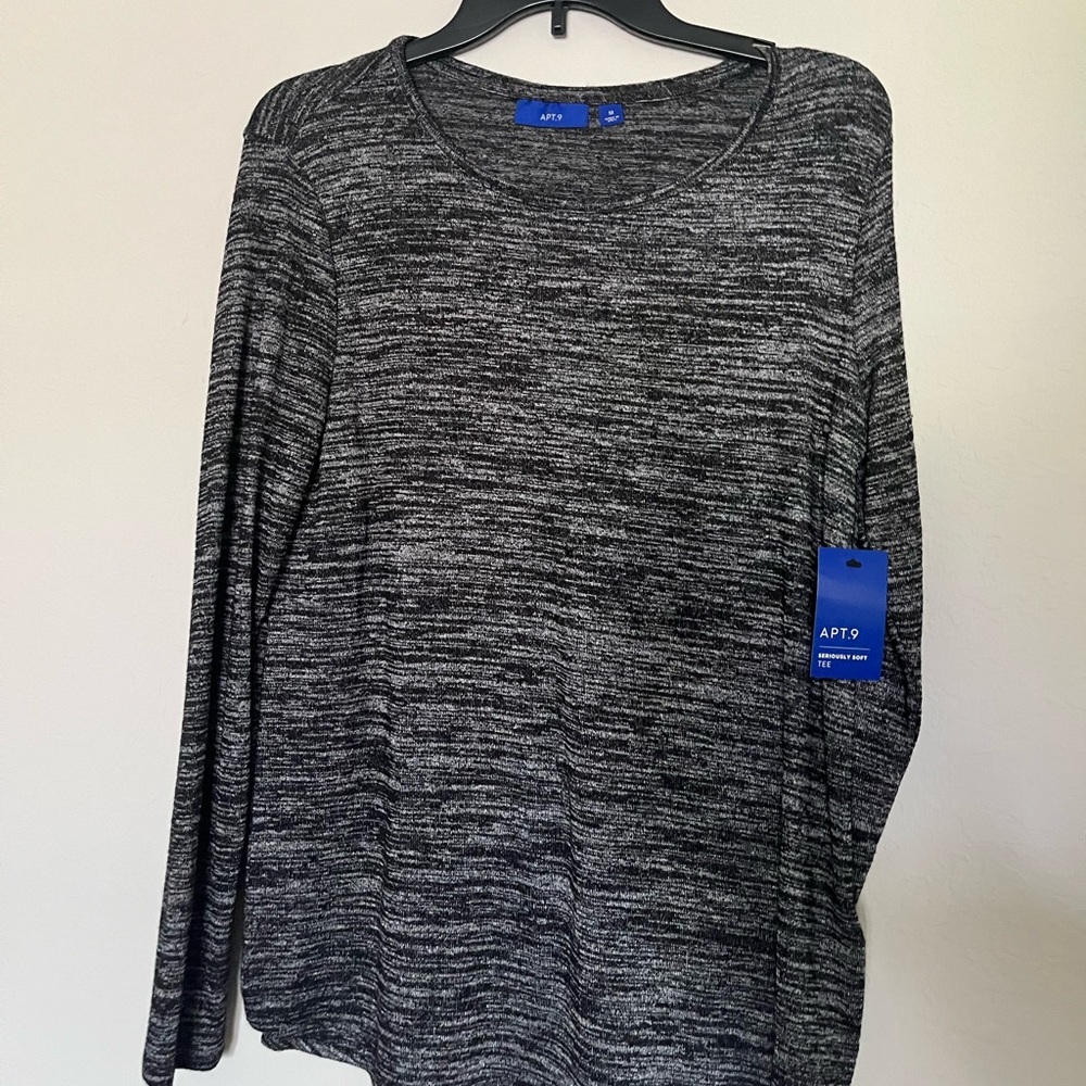 Apt 9, long sleeve, dark gray top. NWT